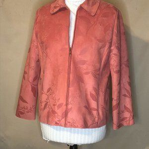 Alfred Dunner, Zip front jacket, Sz 12 shadow printed pink, polyester ul…